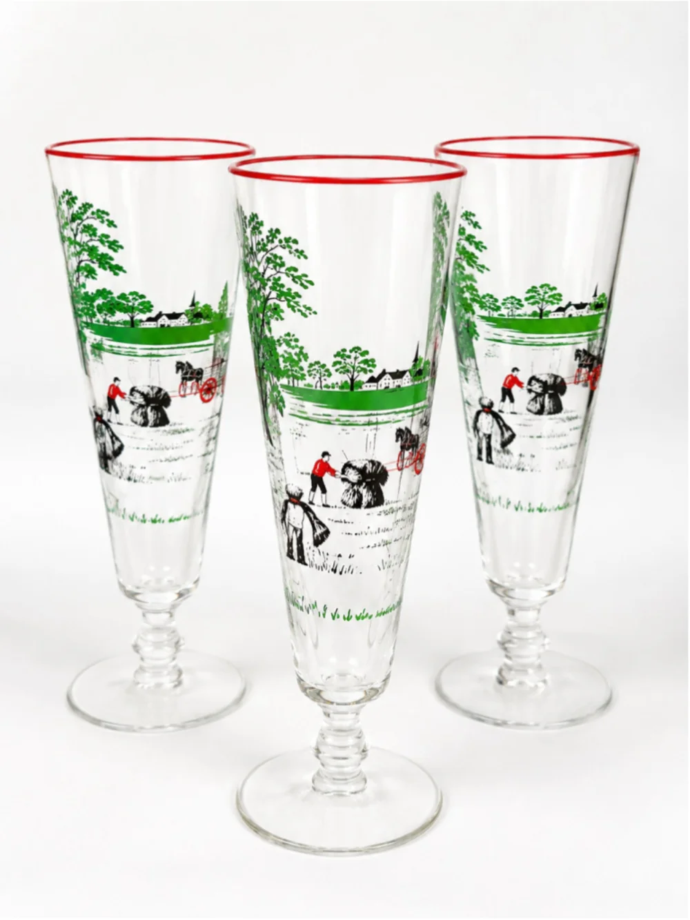 1940s Libbey Currier & Ives Colonial Times Pilsner Glasses – Set of 3